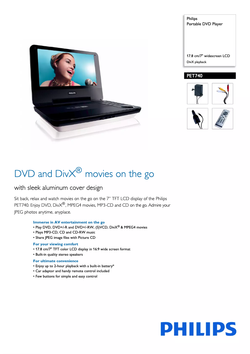 Page 1 de la notice Brochure Philips PET740