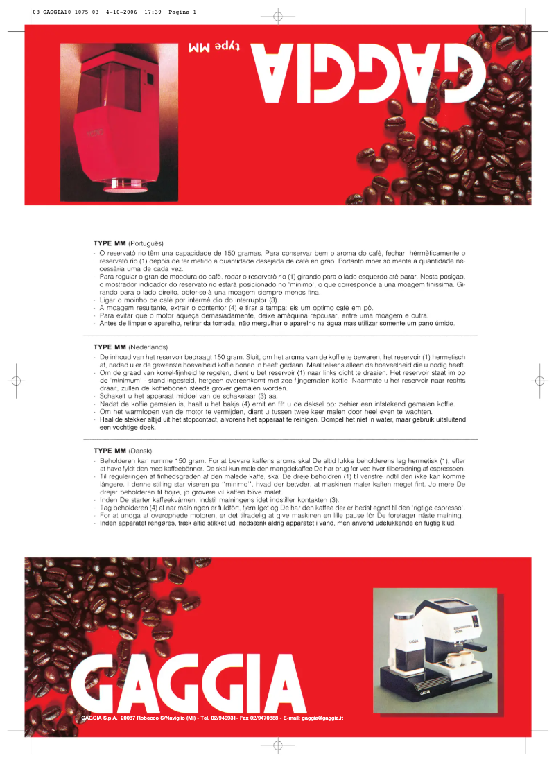 Image de la première page du manuel de l'appareil Saeco MM DM 1075