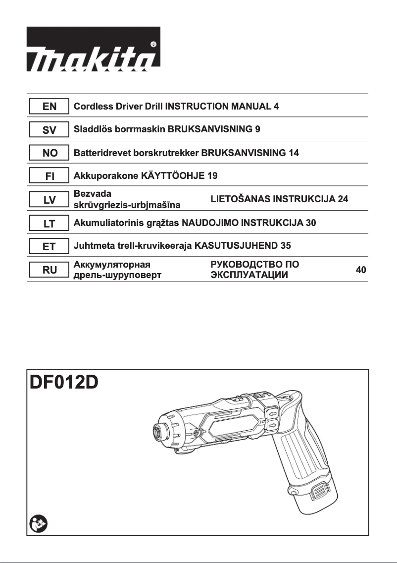 Page 1 de la notice Manuel utilisateur Makita DF012D
