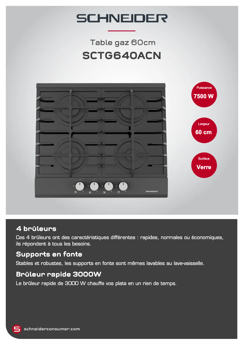 Page 1 de la notice Fiche technique Schneider SCTG640ACN
