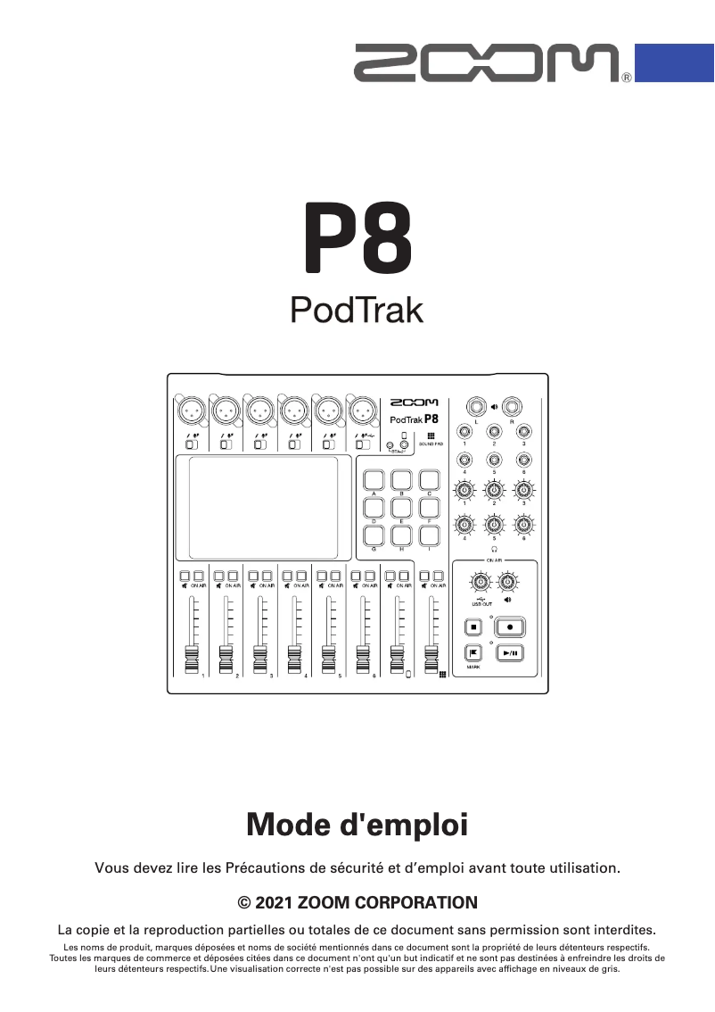 Page n°1 - Manuel utilisateur Zoom PodTrak P8