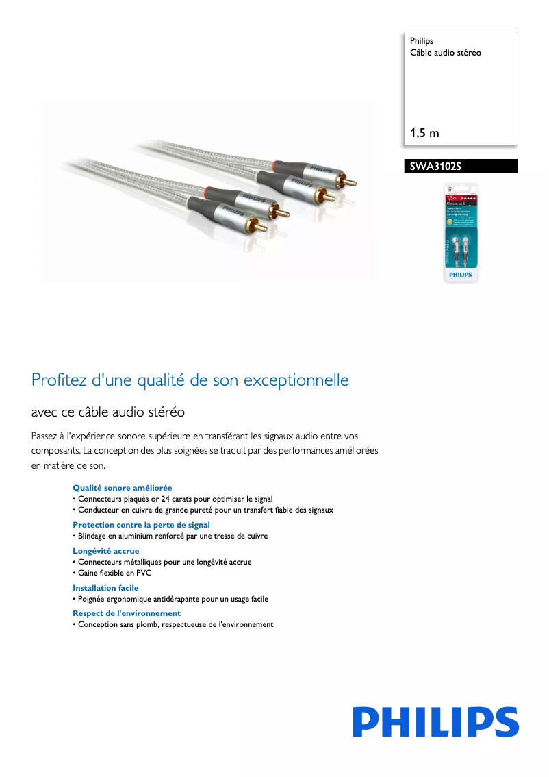 Page 1 de la notice Fiche technique Philips SWA3102S