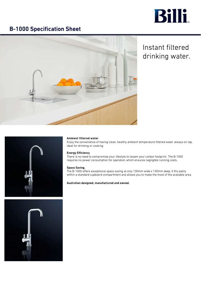 Page 1 de la notice Fiche technique Billi B-1000