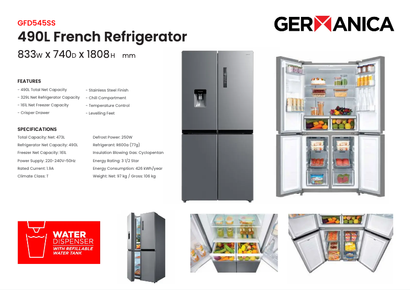 Page 1 de la notice Fiche technique Germanica GFD545SS