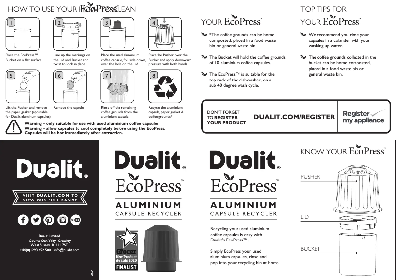 Image de la première page du manuel de l'appareil EcoPress Aluminium