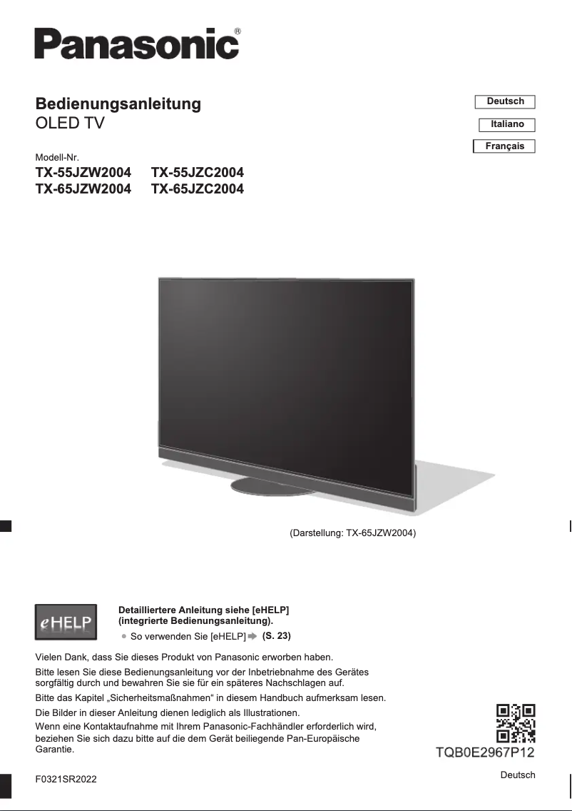 Imagen de la primera página del manual del dispositivo TX-55JZC2004