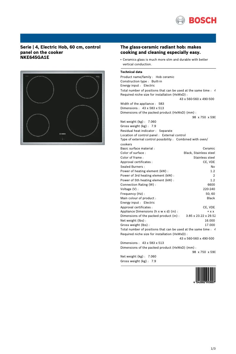 Imagen de la primera página del manual del dispositivo Serie 4 NKE645GA1E