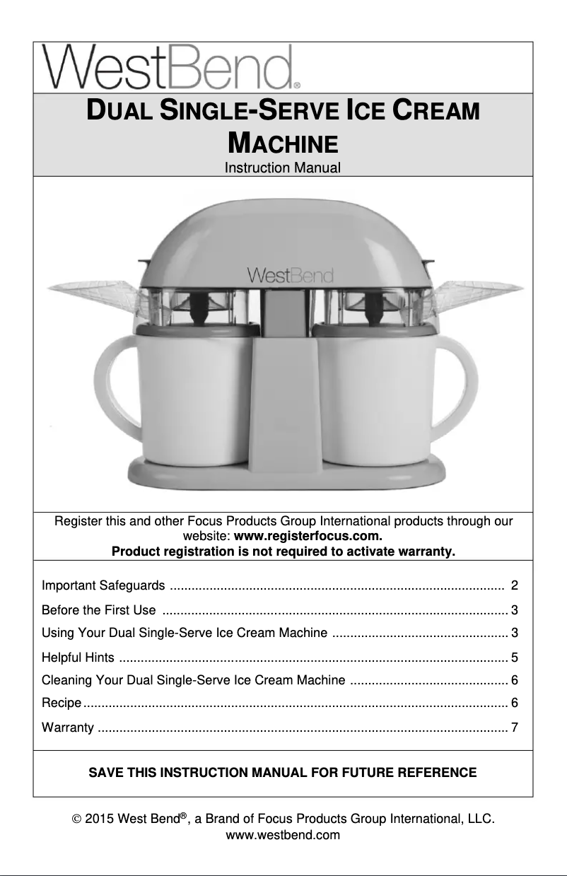 Page 1 de la notice Manuel utilisateur WestBend IC13887WB