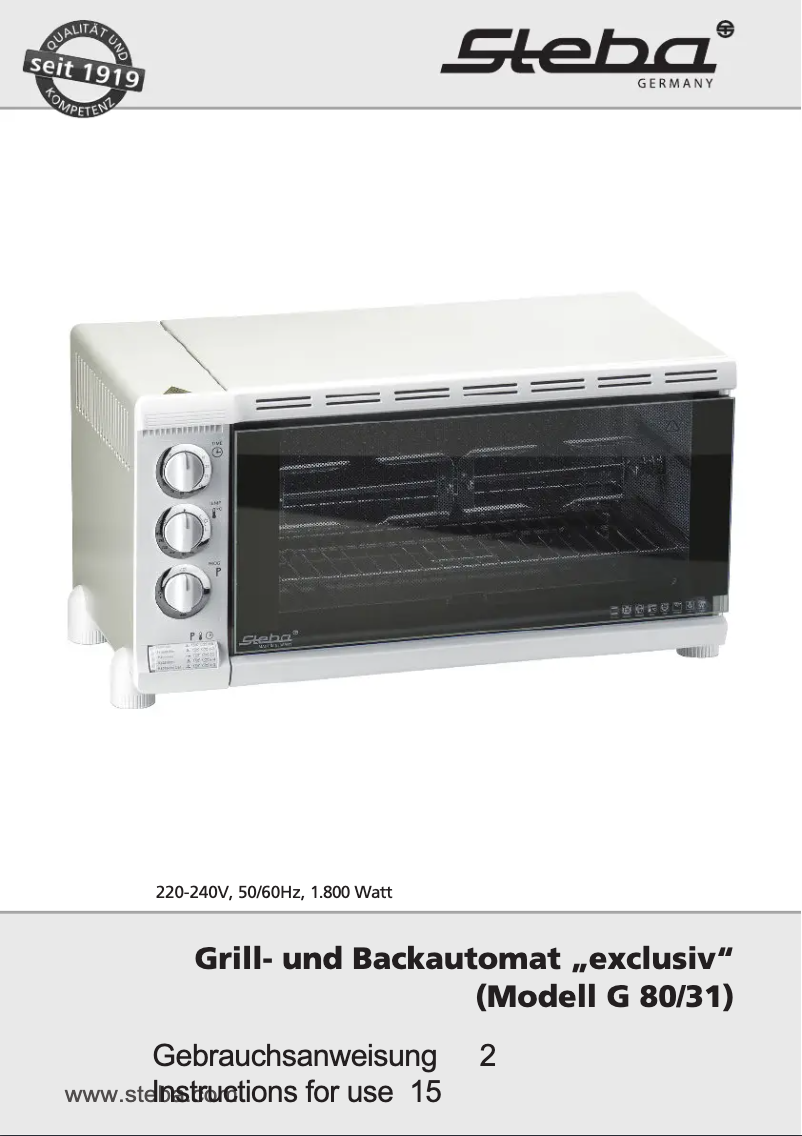 Page 1 de la notice Manuel utilisateur Steba G 80/31