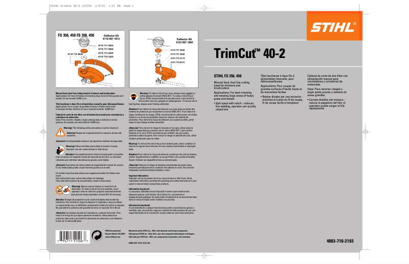 Page 1 de la notice Manuel utilisateur Stihl TrimCut 40-2