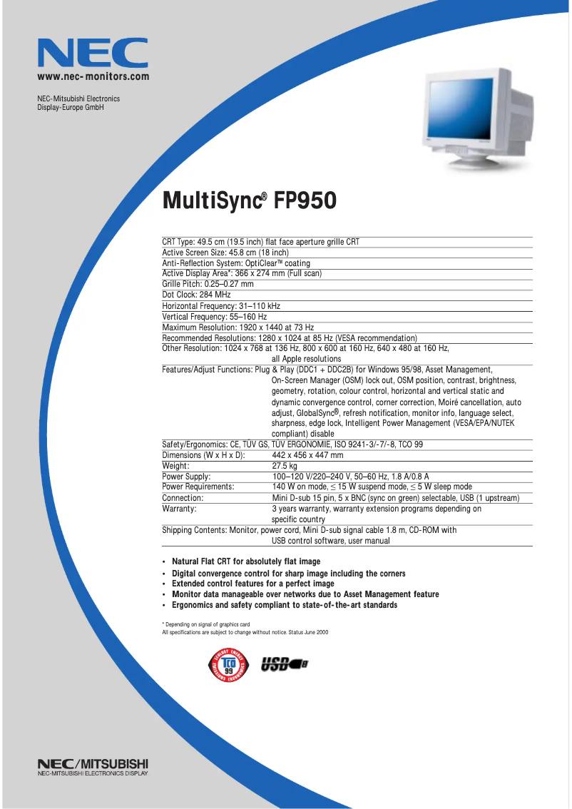 Image de la première page du manuel de l'appareil MultiSync FP950