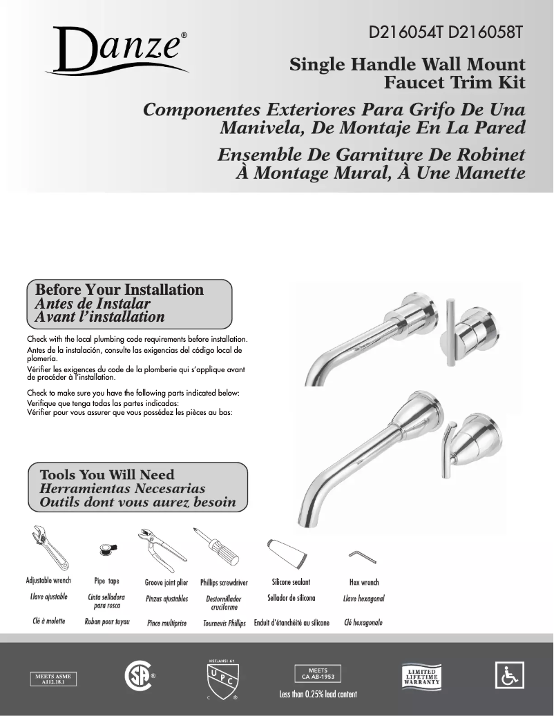 Page n°1 - Manuel utilisateur Danze D216058