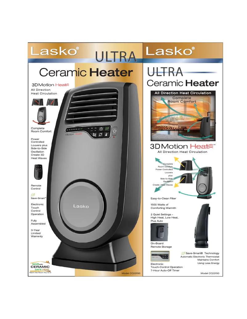 Page 1 of the manual Technical Sheet Lasko CC23150