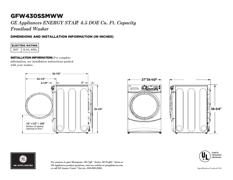 Image de la première page du manuel de l'appareil GFW430SSMWW