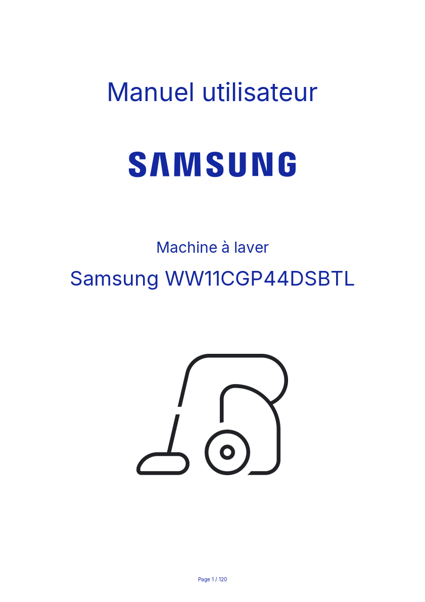 Page 1 de la notice Manuel utilisateur Samsung WW11CGP44DSBTL