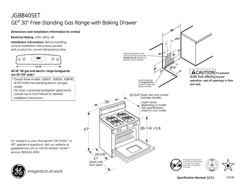 Página 1 del manual Ficha técnica GE JGB840SETSS