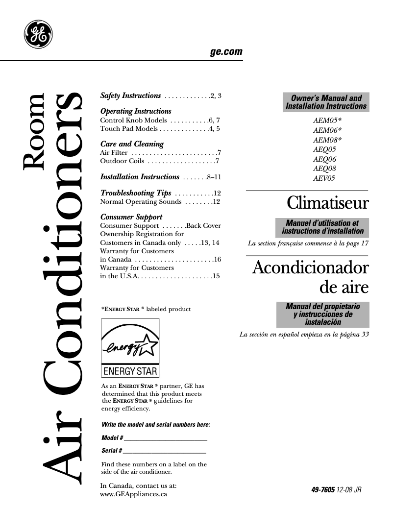 First page image of the manual for AEQ06LM