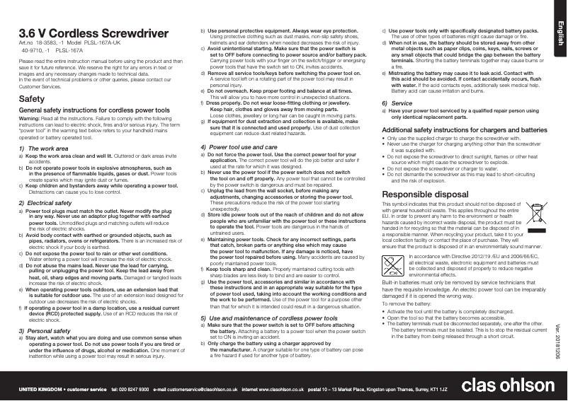 Page n°1 - Manuel utilisateur Clas Ohlson PLSL-167A