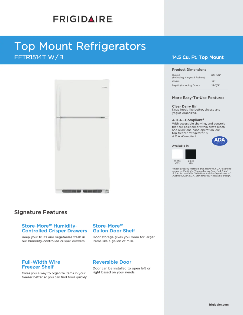Page n°1 - Fiche technique Frigidaire FFTR1514T