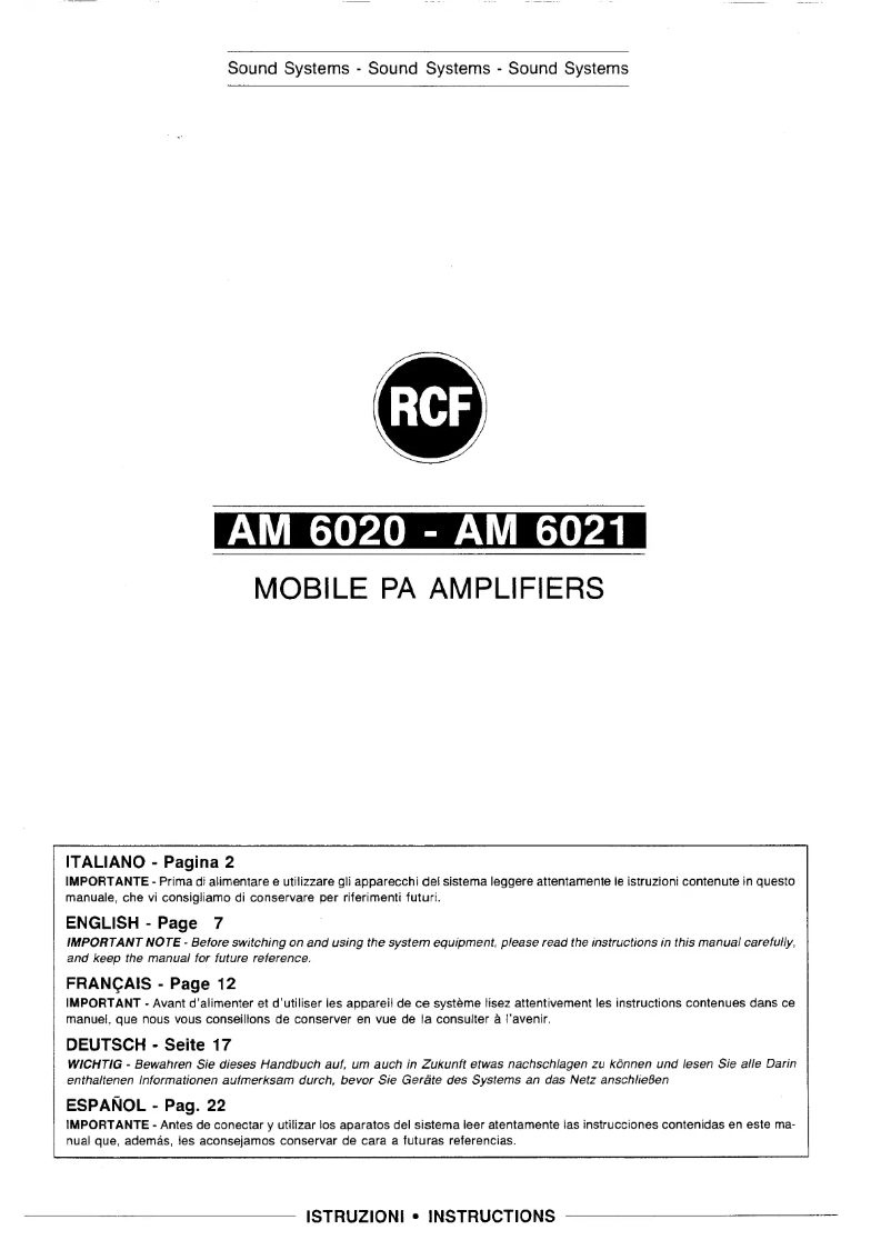 Page 1 de la notice Manuel utilisateur RCF AM6021
