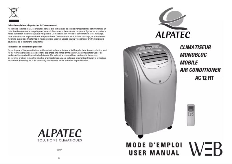 Image de la première page du manuel de l'appareil AC 12 FIT