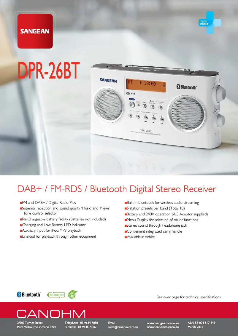 Image de la première page du manuel de l'appareil DPR-26BT