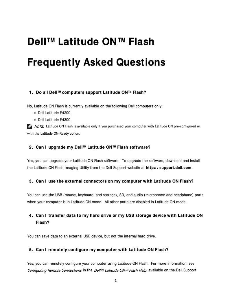 Page 1 de la notice FAQ Dell Latitude E6410