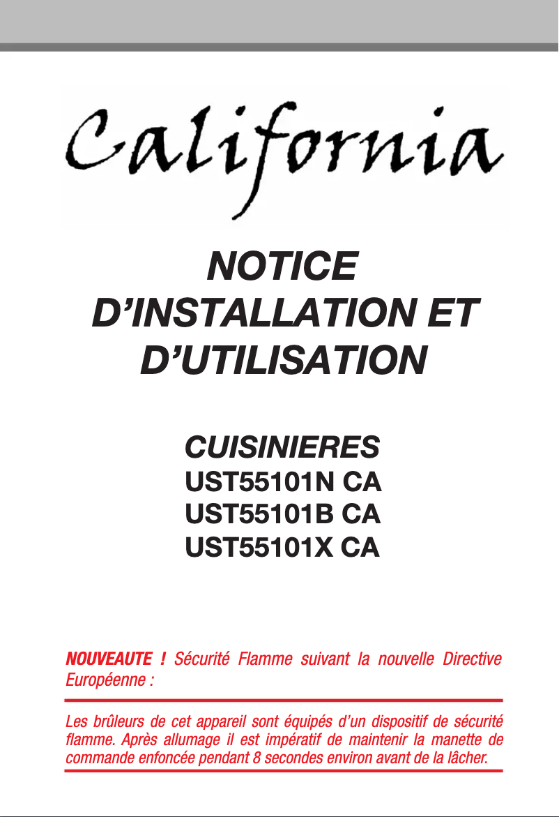 Page 1 de la notice Manuel utilisateur California UST55101NCA