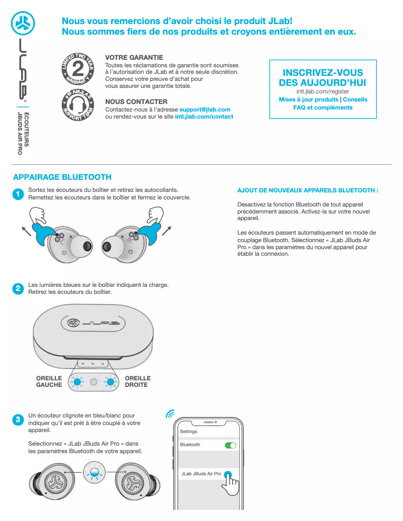 Page n°1 - Manuel utilisateur JLab JBuds Air Pro