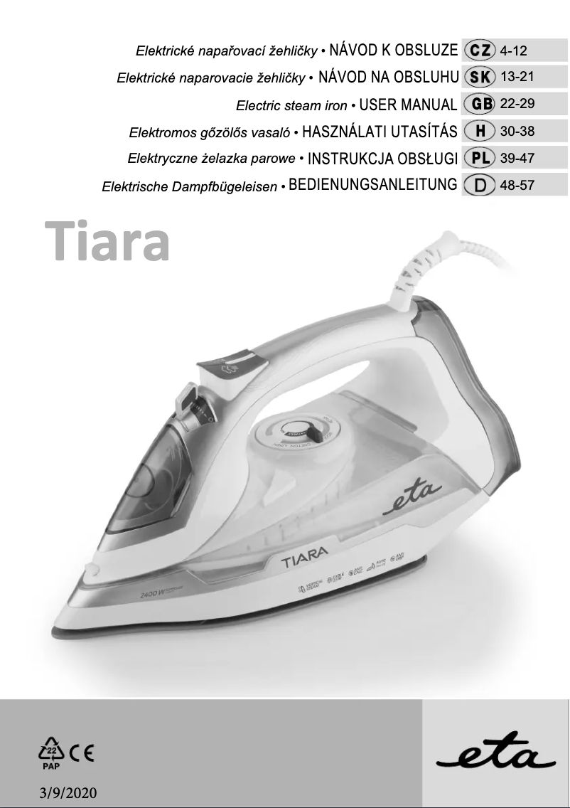 Page 1 de la notice Manuel utilisateur Eta Tiara II 2269 90000