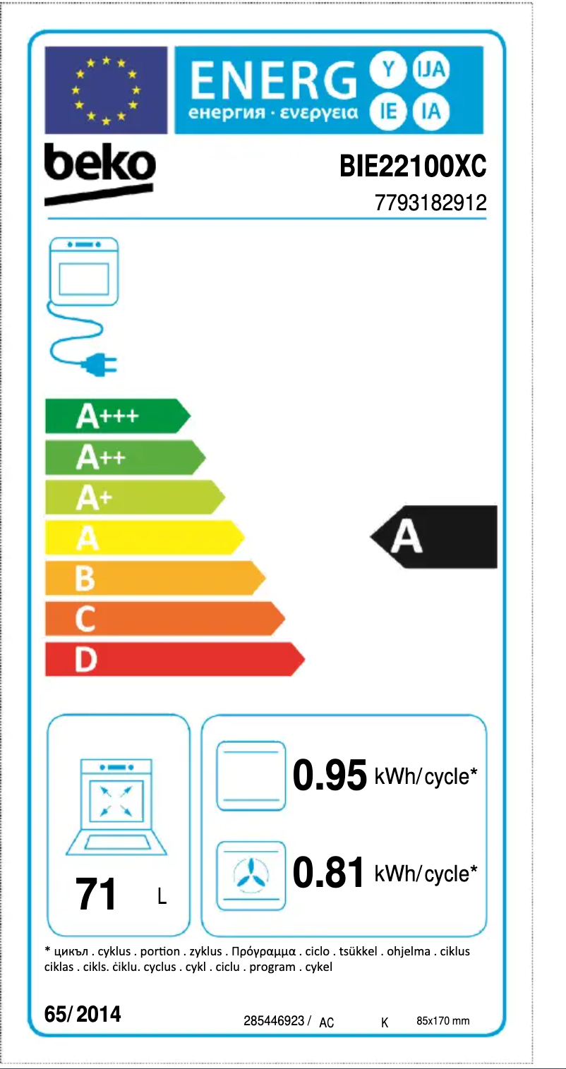 Page 1 de la notice Label énergétique Beko BSE22131X