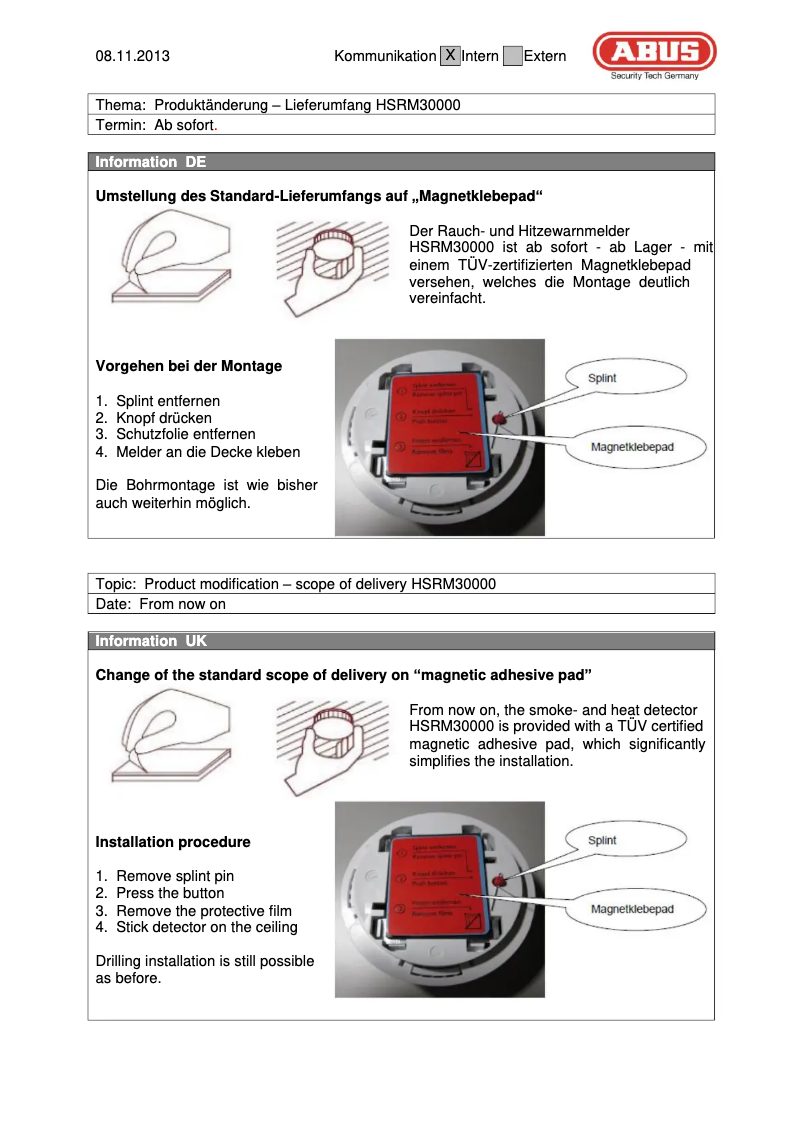 Page n°1 - Instructions / montage Abus HSRM30000