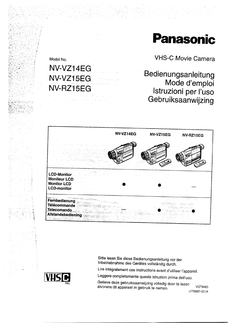 Page 1 de la notice Manuel utilisateur Panasonic NV-VZ14