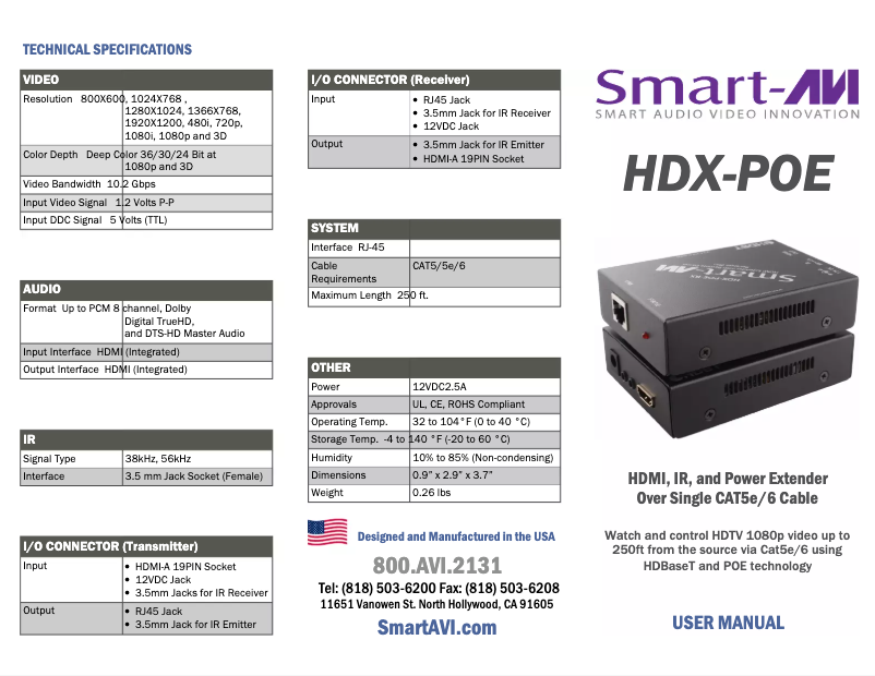 Page 1 de la notice Manuel utilisateur Smart-AVI HDX-POES