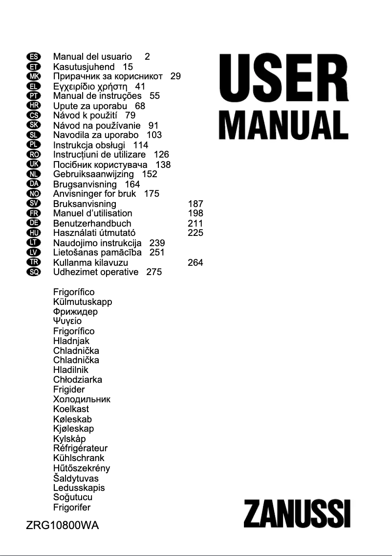 Page 1 de la notice Manuel utilisateur Zanussi ZRG10800
