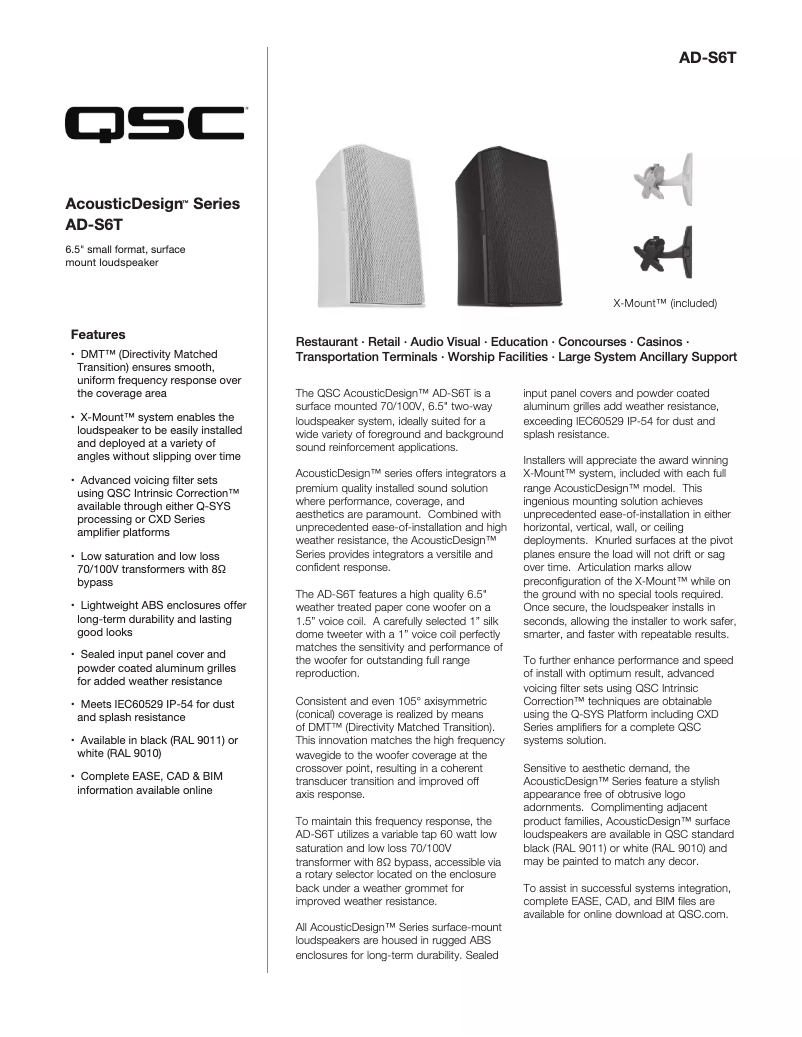 Página 1 del manual Ficha técnica QSC AD-S6T