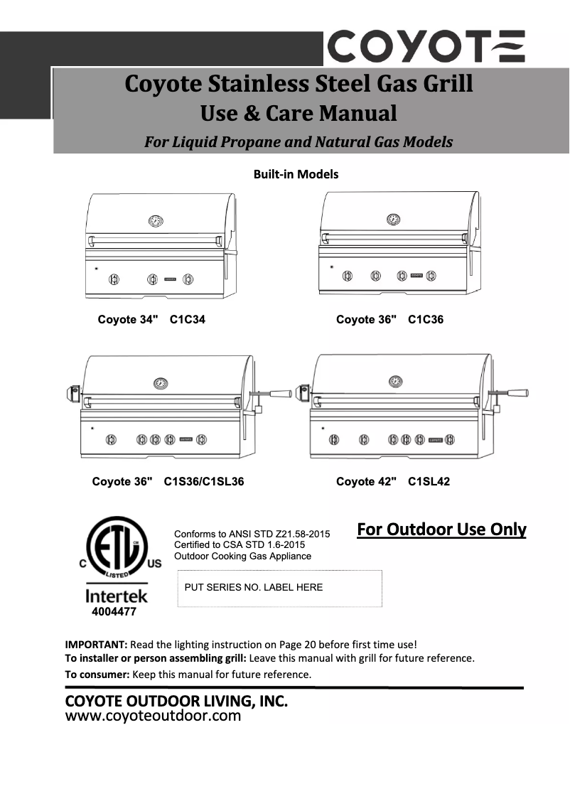 Image de la première page du manuel de l'appareil C1C28LP-FS