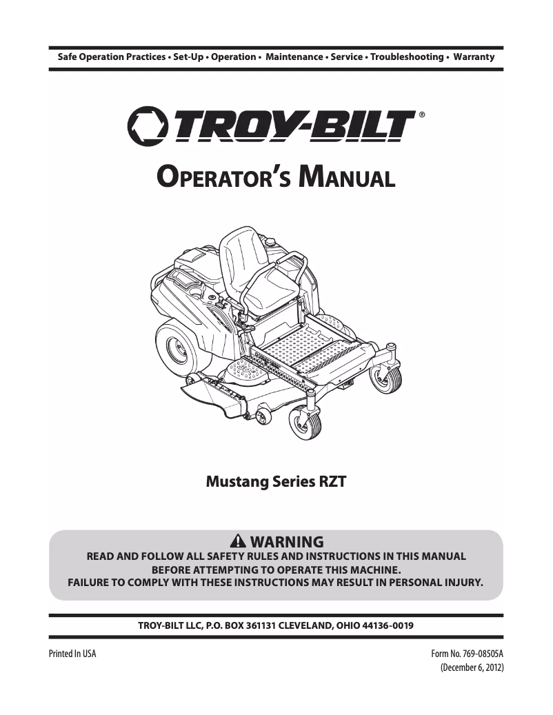 Page 1 de la notice Manuel utilisateur Troy-Bilt Mustang 54 XP