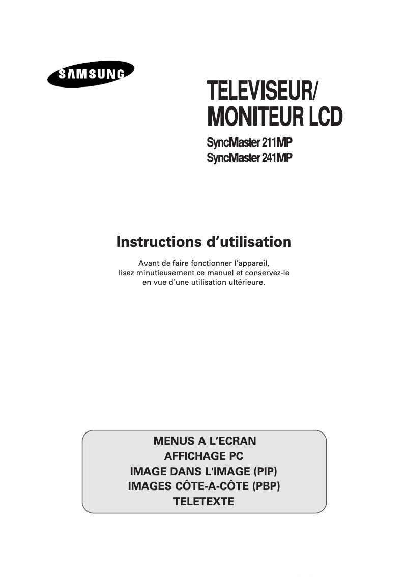 Page 1 de la notice Manuel utilisateur Samsung SyncMaster 211MP