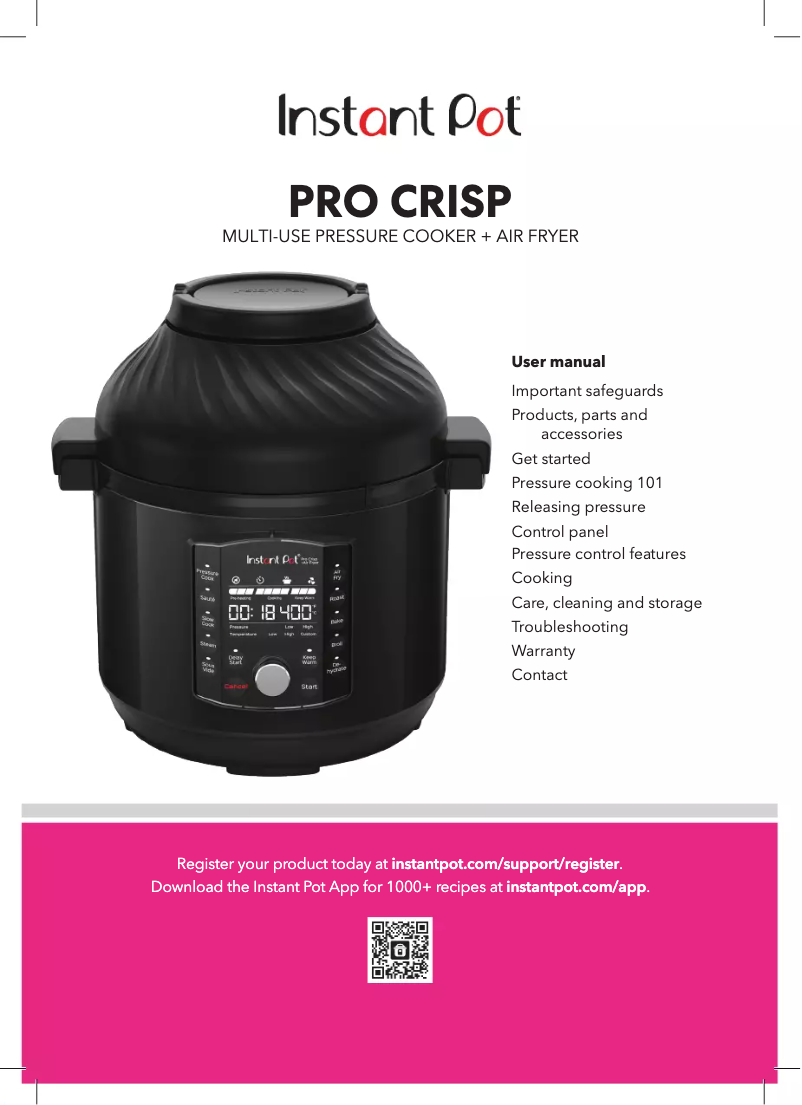 Page 1 de la notice Manuel utilisateur Instant Pot Pro