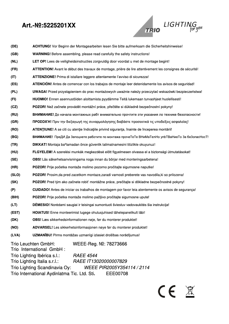 Page 1 de la notice Manuel utilisateur Trio Lighting Vario 522520102