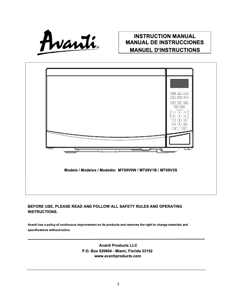 Page n°1 - Manuel utilisateur Avanti MT09V1B