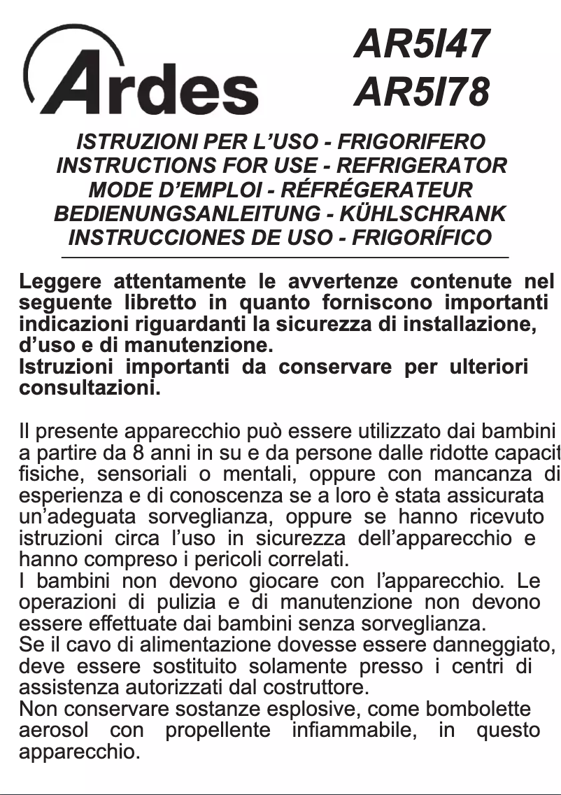 Page 1 de la notice Manuel utilisateur Ardes AR5I47