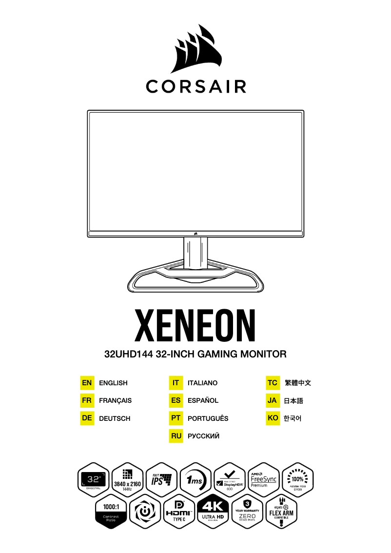 Page 1 de la notice Guide de démarrage rapide Corsair Xeneon 32UHD144