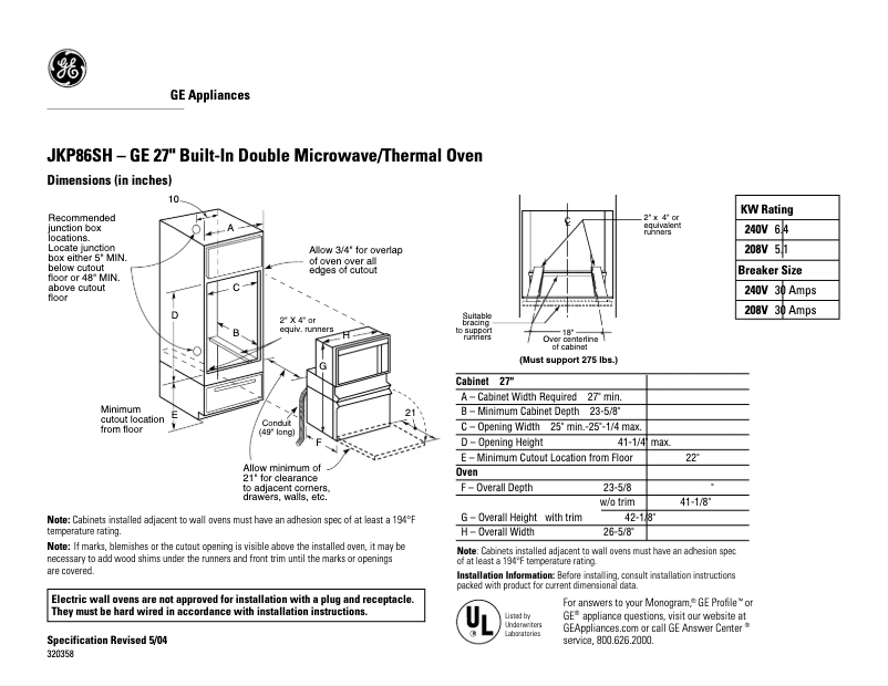 Página 1 del manual Ficha técnica GE JKP86SHSS