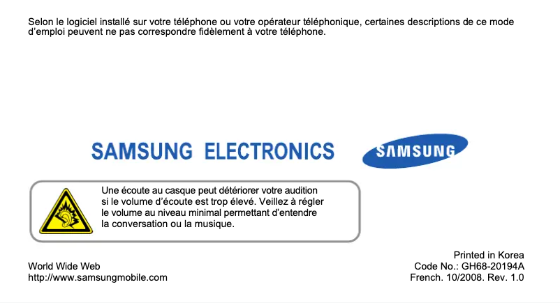 Page 1 de la notice Manuel utilisateur Samsung M3510