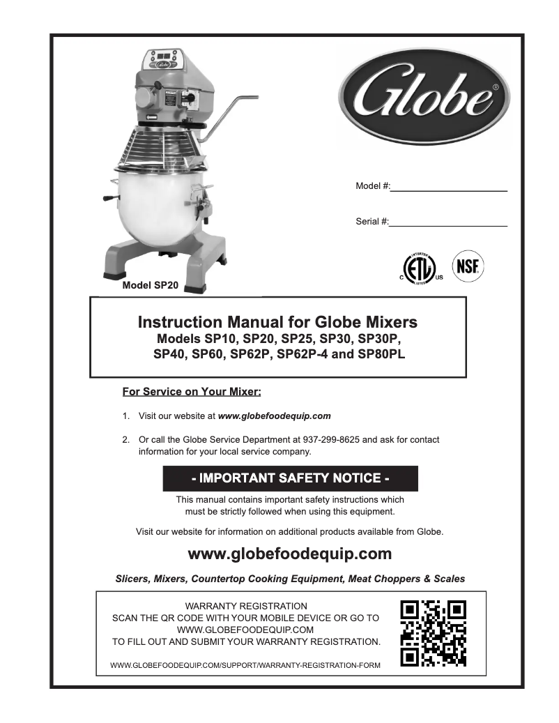 Page n°1 - Manuel utilisateur Globe SP25