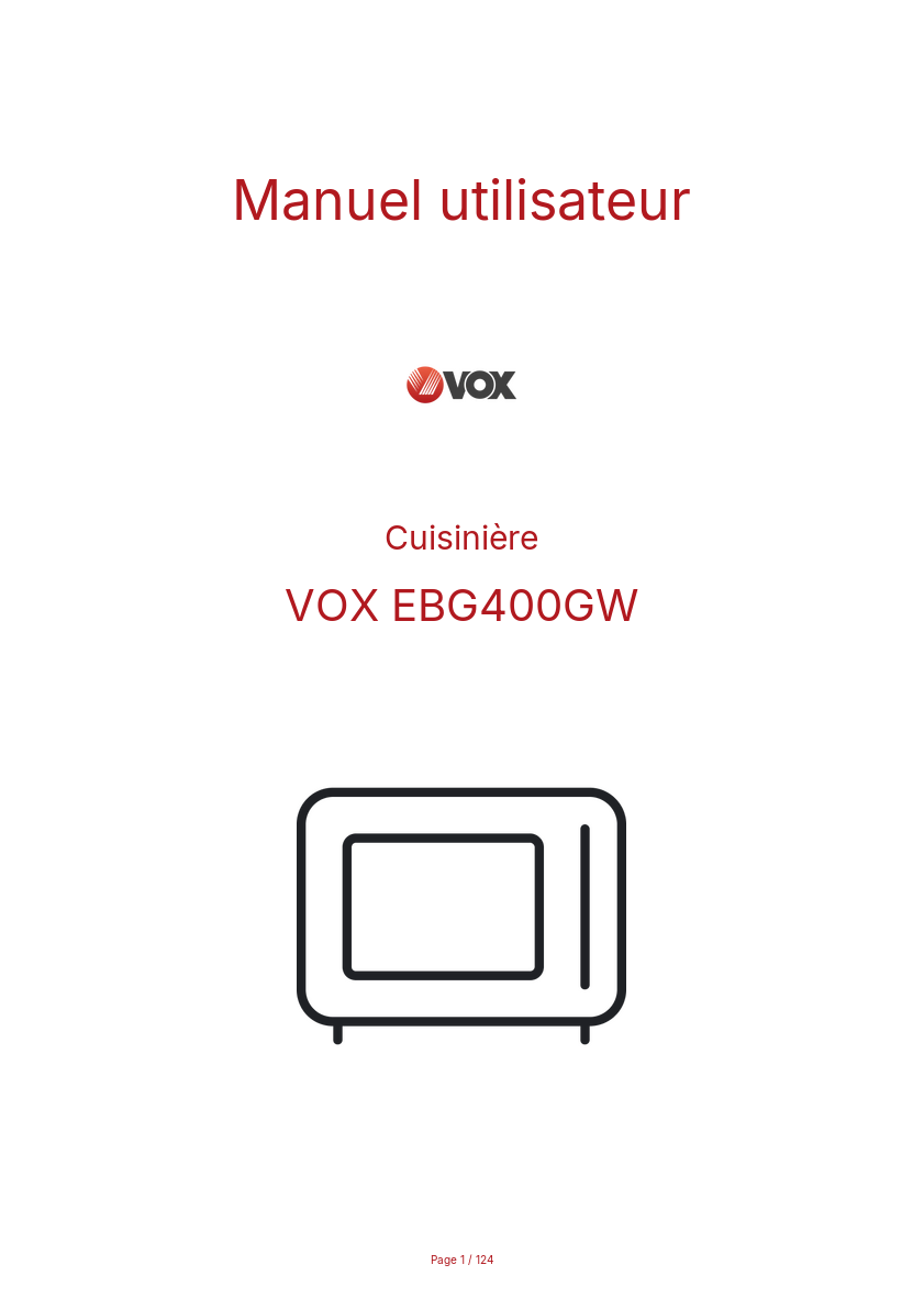 Image de la première page du manuel de l'appareil EBG400GW