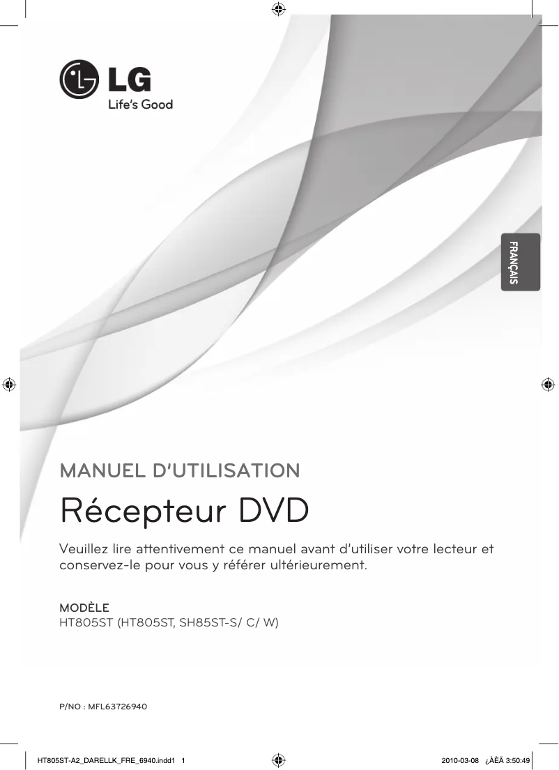 Page 1 de la notice Manuel utilisateur LG HT805ST