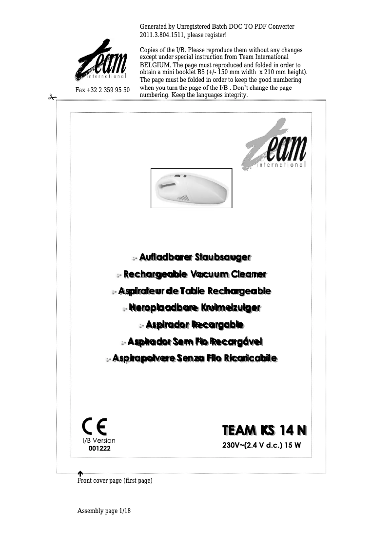 Imagen de la primera página del manual del dispositivo KS 14N